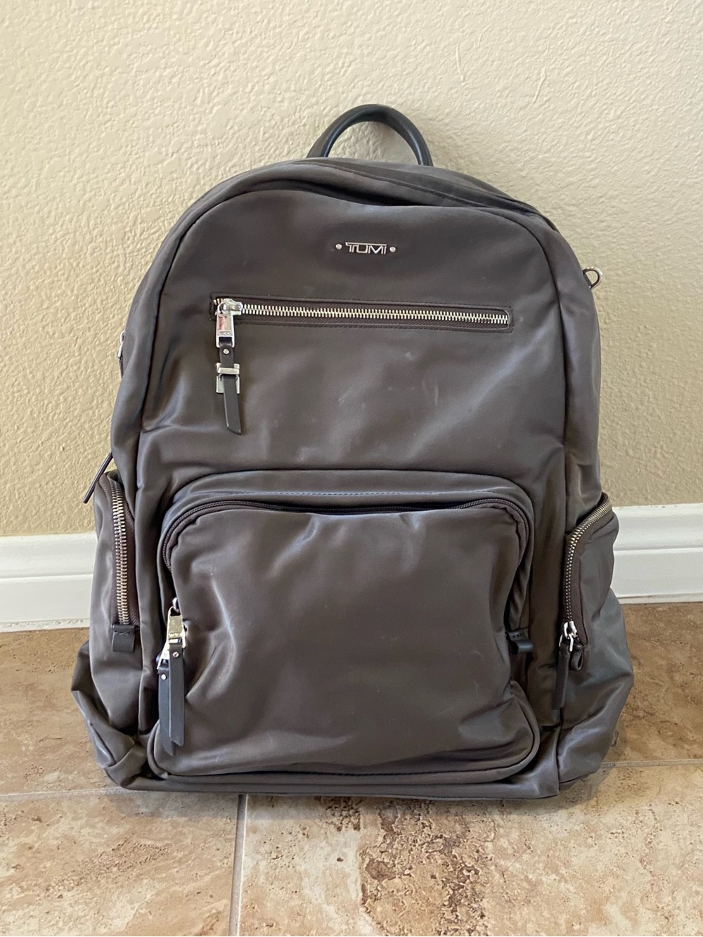 Tumi Voyager Dark Taupe Backpack with Multiple Zip Pockets
